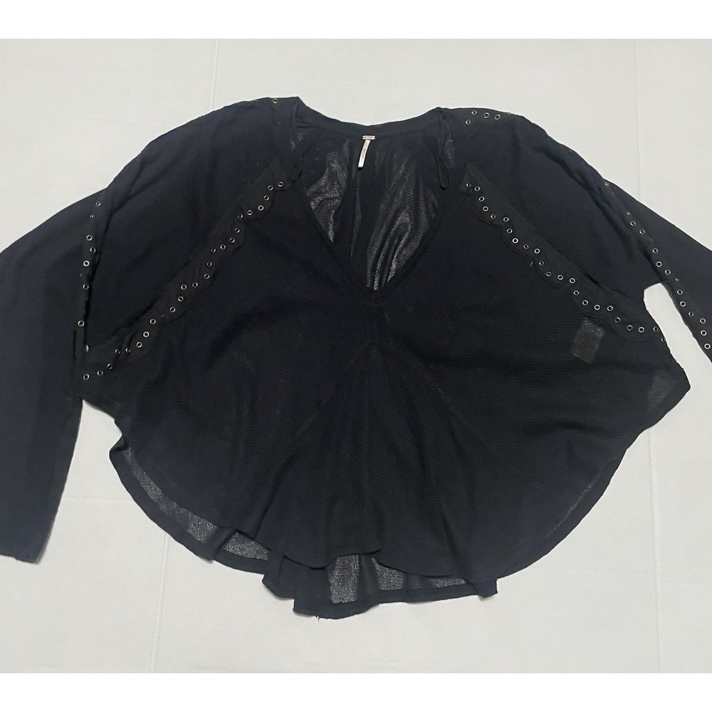 Free People Hey Stud Long Sleeve Lightweight Oversized Cotton Top Size M Goth - Picture 4 of 14